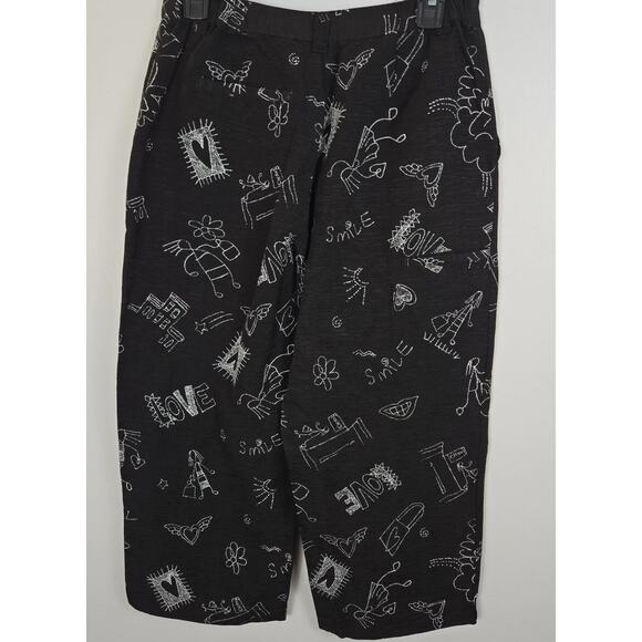Chicos Design Silk/Linen Cropped Pants Cruise Resort Wear Size 1 (8/10) Black Wh - Picture 4 of 6